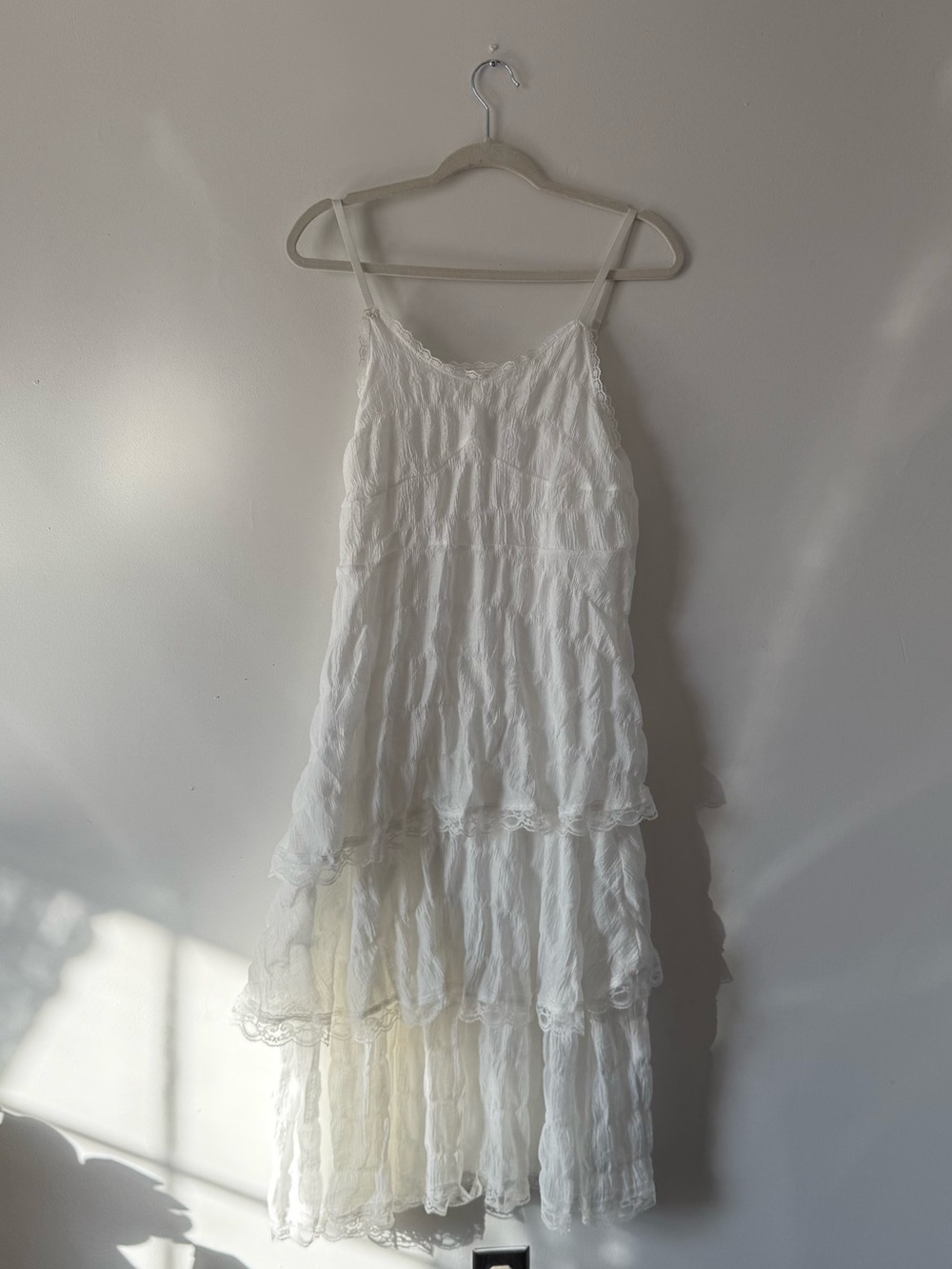 White Tiered Lace Midi Dress | Cottagecore Fairy Boho